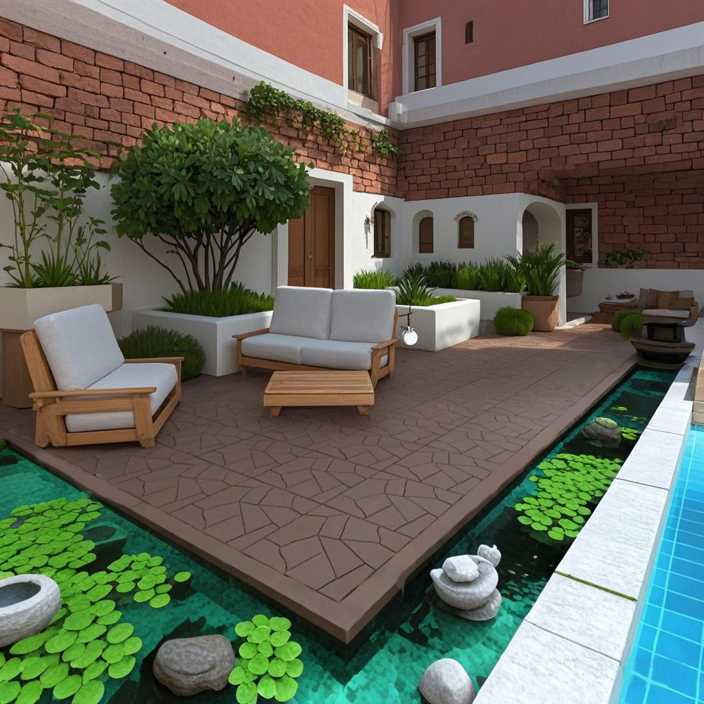 Stone Style 12' Patio Deck Tiles, DIY Module Interlocking Decking Tiles Floor Tile Outdoor and Indoor,Easy and Quick Installation Court Tiles for Porch Poolside Balcony Backyard 44pcs Red Brown