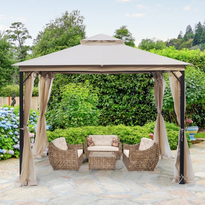 10X10FT Softtop Metal Gazebo with Mosquito Net,Sturdy Heavy Duty Double Roof Canopy,Galvanized Steel Design Outdoor Tent,Suitable for Gardens,Patio,Backyard