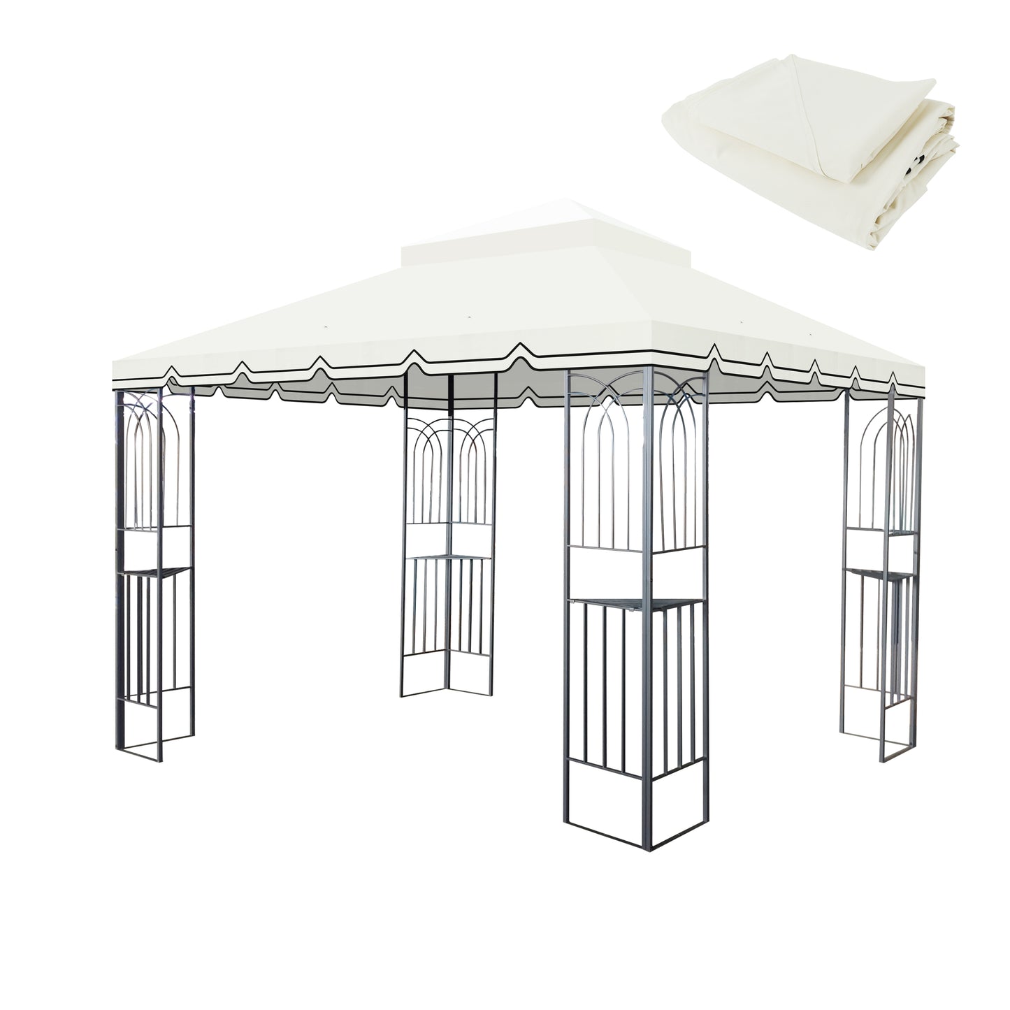 10x10 Ft Outdoor Patio Gazebo Replacement Canopy,Double Tiered Gazebo Tent Roof Top Cover Only Great Wall border(Frame Not Include)-Beige