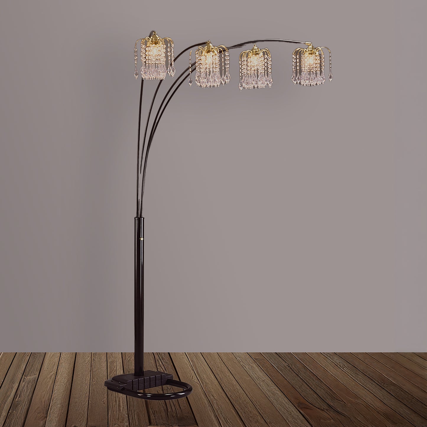1pc Modern Design Classic Luxury Sleek Multi-head Floor Arc Lamp Half Moon Radiant Crystal-encrusted Sleek Metallic Stems Living Room Black Arc Lamp