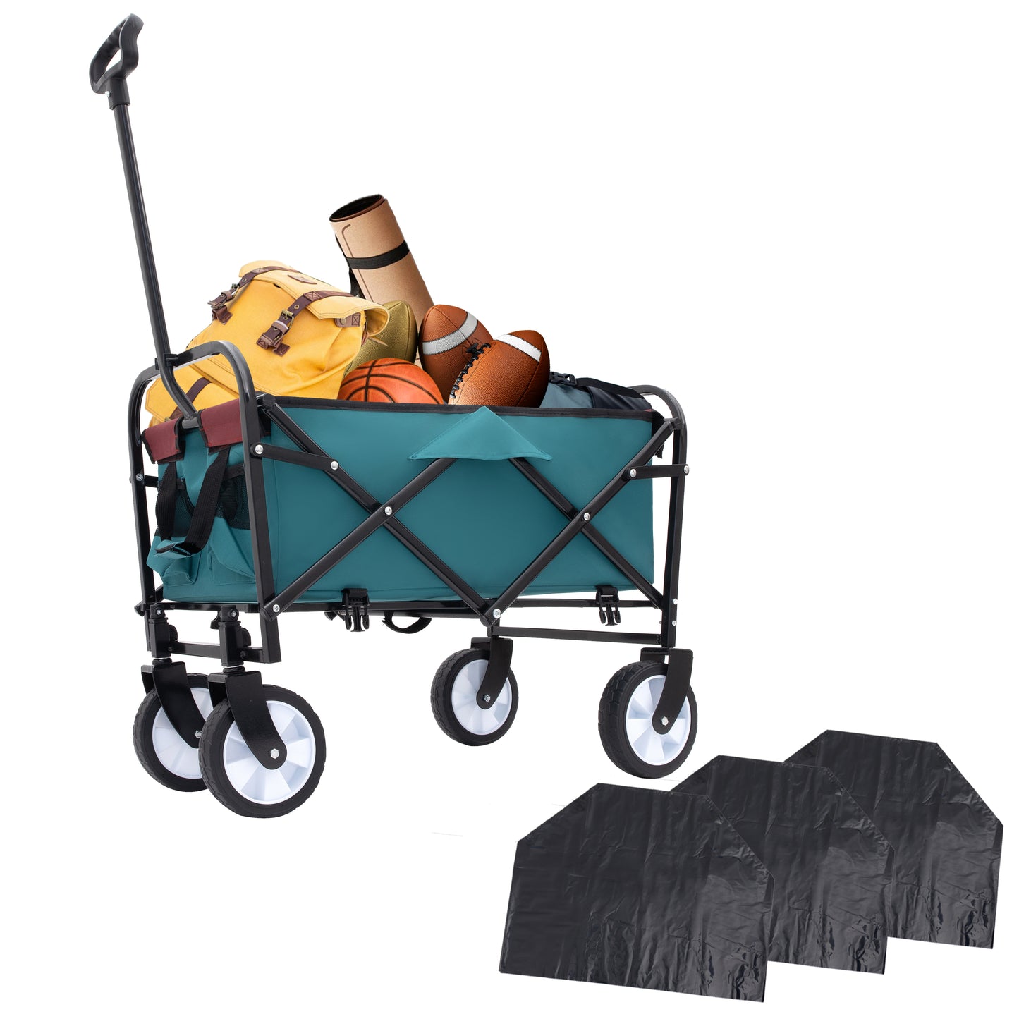 Minimeetall Multi-use Bag,Collapsible Foldable Wagon Cart Beach Wagon Heavy Duty Utility Cart Utility Wagon Grocery Cart for for Camping 3pcs plastic Liner bag /Cover , Cyan