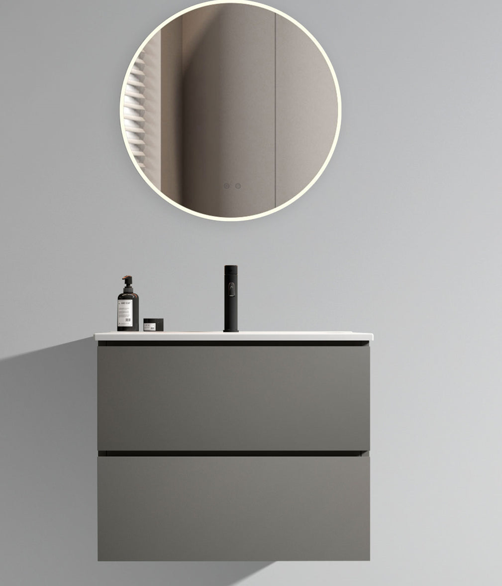 Wall Mount 24' Space grey Bathroom Vanity with Ceramic Sink with one faucet hole, Large Storage Floating Bathroom Vanity for Modern Bathroom, Pre-assembled