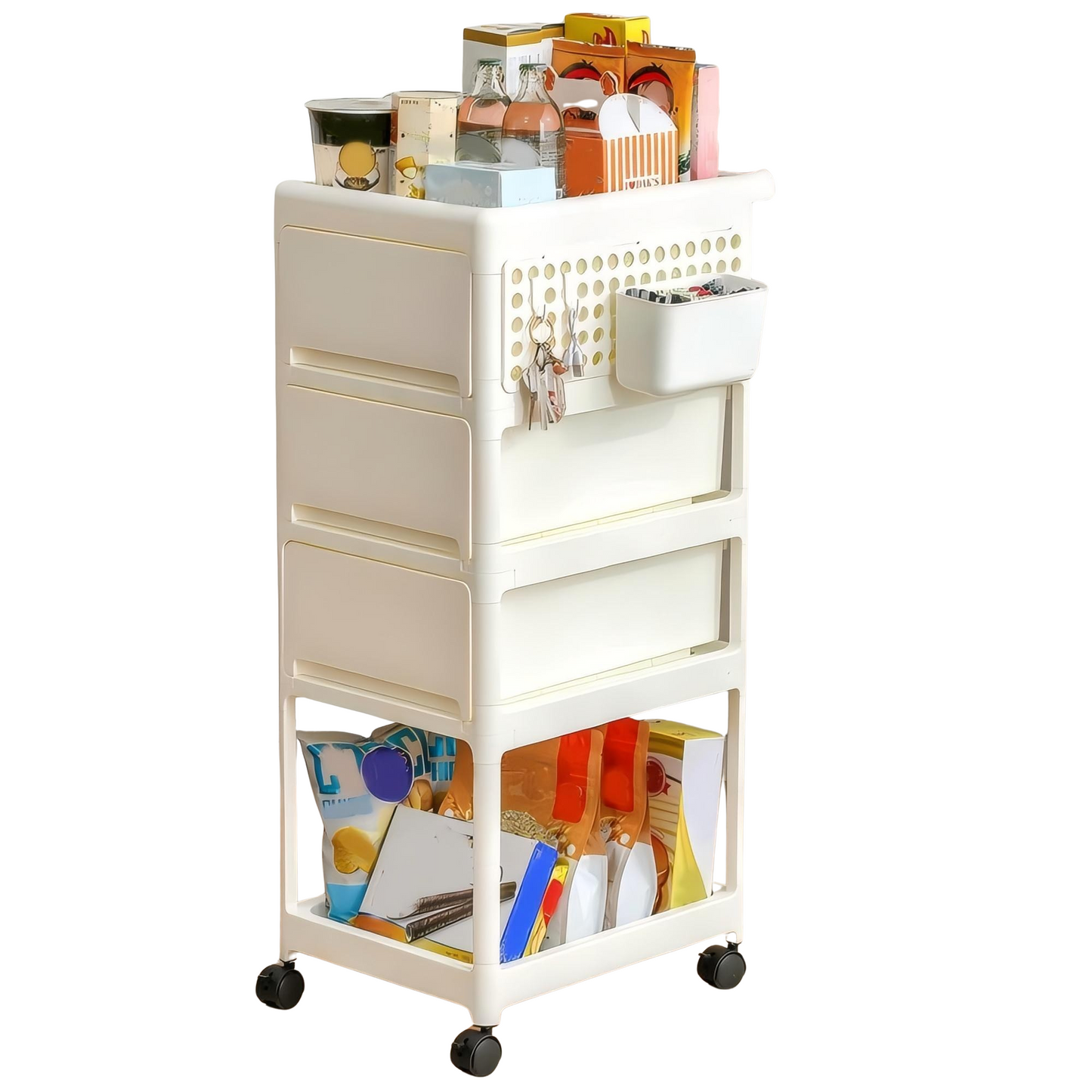 Storage Stroller - 4 layer, storage for bedroom, living room, kitchen,restroom,Flexible to move, Can put toys, snacks, tools, pet supplies,PP material is safe and durable