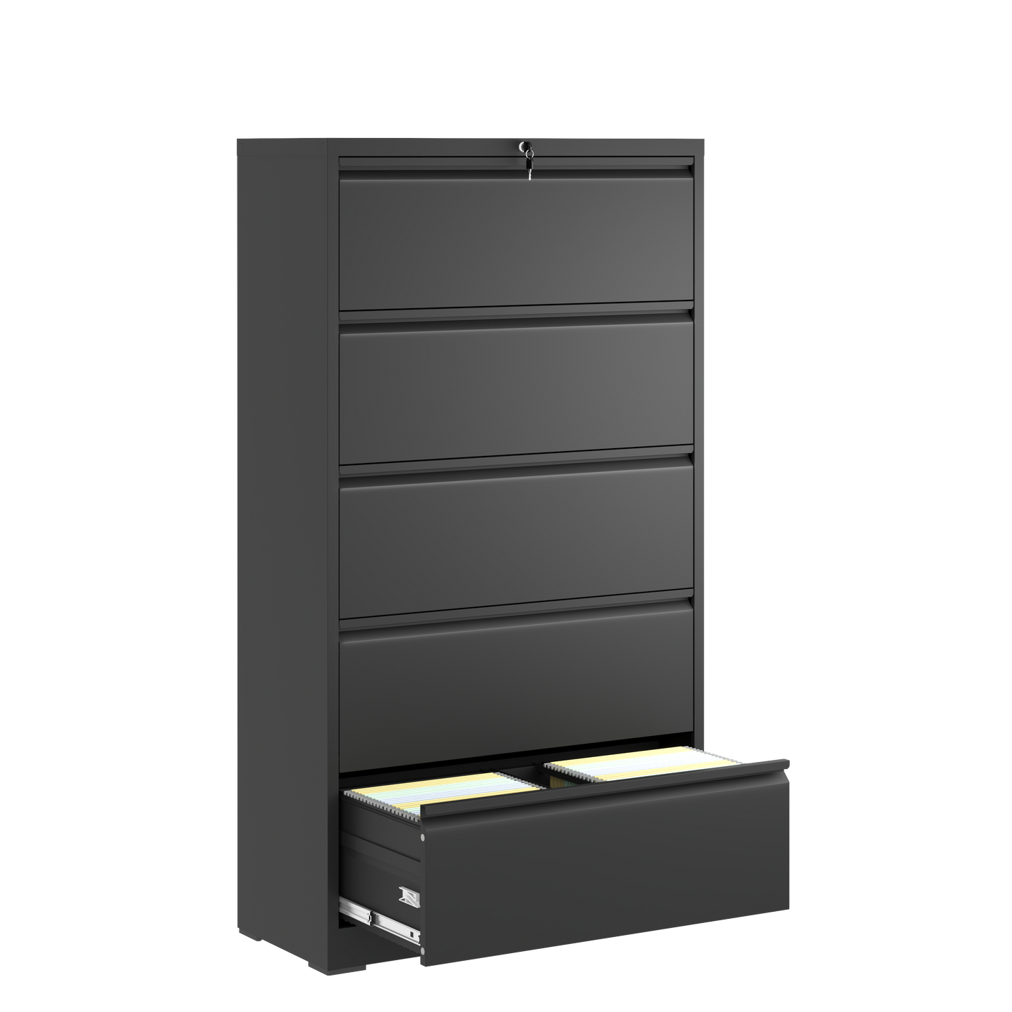 5 Drawer Metal Lateral File Cabinet , Black Filing Cabinet with Lock, Lockable File Cabinet for Home Office, Locking Metal File Cabinet for Legal/Letter/A4/F4 Size