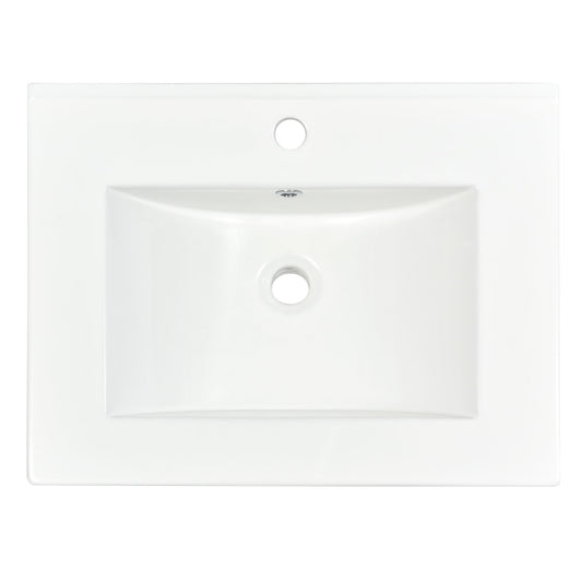 [Sink Only]24x18 inch rectangular single hole bathroom ceramic sink, vanity top sink only, white (faucet and cabinet not included)