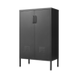 Steel Storage Cabinet for Living Rooms, Kitchens, and Bedrooms with 2 Doors and Movable Partitions in Black Metal