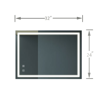 Briiiliant 32'L x 24'W  Bathroom Vanity Mirror - Anti- Fog, Dimmable Rectangle Mirror with Front  lighting Smart Memory Function