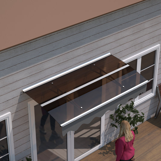 DA5934W Series Door Window Awning Canopy Made of  0.137 Inch Thick Crystal Solid Polycarbonate Sheet and Aluminum Alloy with Valance in size of 59' Wide x 34' Deep for Wooden Wall House