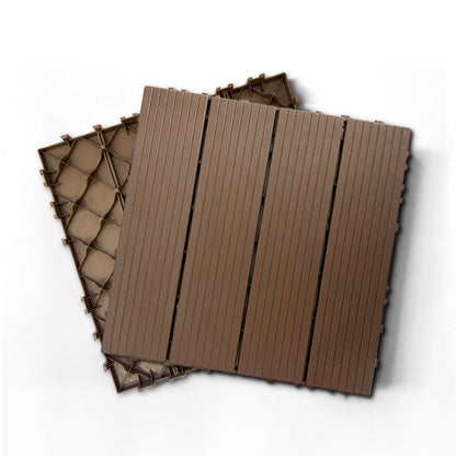 Plastic Composite Deck Tiles Set of 35pcs, Composite Decking Resist Rust, Water, Weather, Indoor&Outdoor, Easy to DIY & Maintain, Ideal for Patios, Balconies, Rooftops, Decks, 12x12i Light Coffee