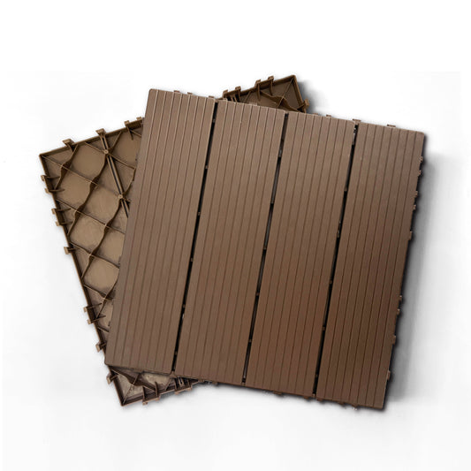 Plastic Composite Deck Tiles Set of 35pcs, Composite Decking Resist Rust, Water, Weather, Indoor&Outdoor, Easy to DIY & Maintain, Ideal for Patios, Balconies, Rooftops, Decks, 12x12i Light Coffee