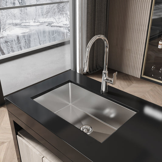 Stainless Steel Kitchen Sink, 30″x19″ Drop In Single Bowl, Undermount Handmade Sink in Brushed Nickel, with US Standard Drain and Hook, LS-SSBR05