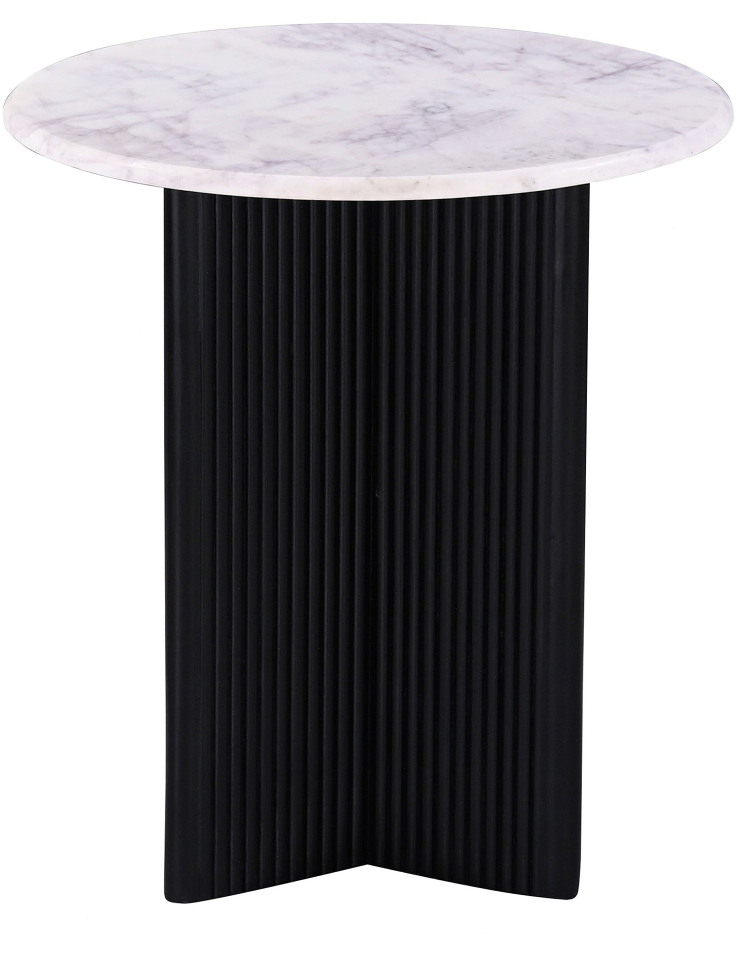 Luxurious Round Mable Topped Pedestal Side/End Table, Living Room Accent Table, White/Black