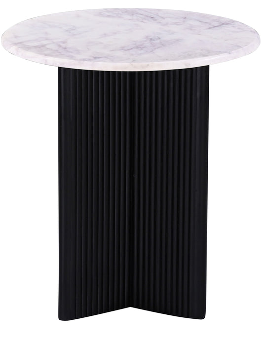 Luxurious Round Mable Topped Pedestal Side/End Table, Living Room Accent Table, White/Black