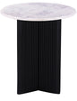 Luxurious Round Mable Topped Pedestal Side/End Table, Living Room Accent Table, White/Black