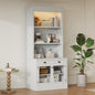 83.4'Tall Bookshelf with LED Lighting, Modern Bookcase with 2 Glass Doors and 1 Drawer,Storage Bookcase with Open Shelves for Living Room,Home Office,White