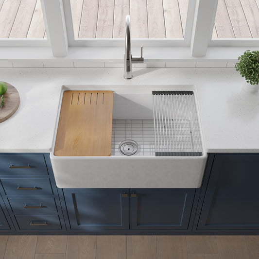 Fireclay 33' L X 20' W Workstation Farmhouse Kitchen Sink With Accessories