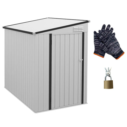 Outsunny 4' x 6' Metal Outdoor Storage Shed, Lean to Storage Shed, Garden Tool Storage House with Lockable Door and 2 Air Vents for Backyard, Patio, Lawn, White