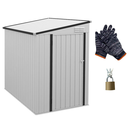 Outsunny 4' x 6' Metal Outdoor Storage Shed, Lean to Storage Shed, Garden Tool Storage House with Lockable Door and 2 Air Vents for Backyard, Patio, Lawn, White
