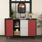 Sideboard Buffet Cabinet, Black Storage Cabinet with Red Doors , 2 Drawers with unique panel styling and 2 Open Storage Compartment, Modern Coffee Bar Cabinet Accent Cabinet for Kitchen, Dining Room,