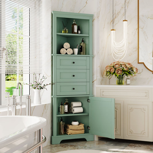 Green Triangle Tall Cabinet with 3 Drawers and Adjustable Shelves for Bathroom, Kitchen or Living Room, MDF Board with Painted Finish(Old Sku:WF306469AAG)