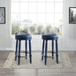 AGODY Bar Stools Set of 2, 26' Counter Height, 360° Swivel Wooden Barstool with Leather Upholstered Seat, DARK BLUE Finish, Stylish Accent for Kitchen, Dining, and Living Room