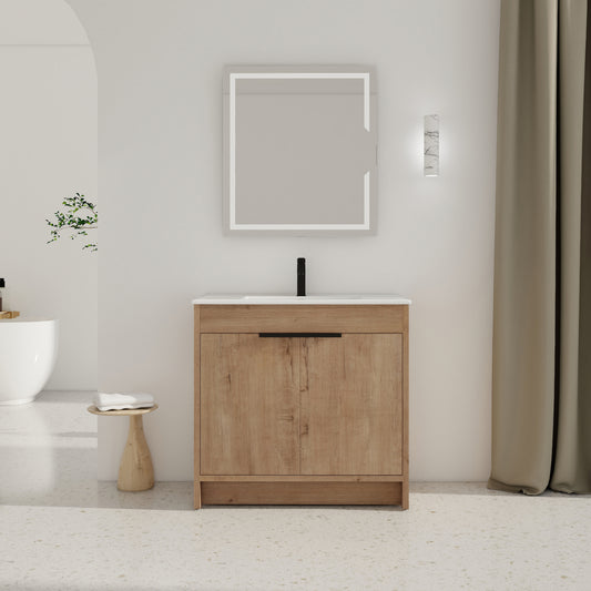36' Freestanding Bathroom Vanity with White Ceramic Sink & 2 Soft-Close Cabinet Doors ((KD-PACKING),BVB02436IMO-F-BL9090B