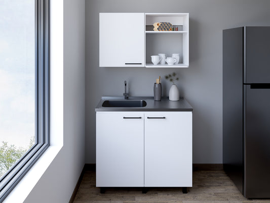 Alexandria 2 Piece Kitchen Set, Wall Cabinet + Utility Sink, White
