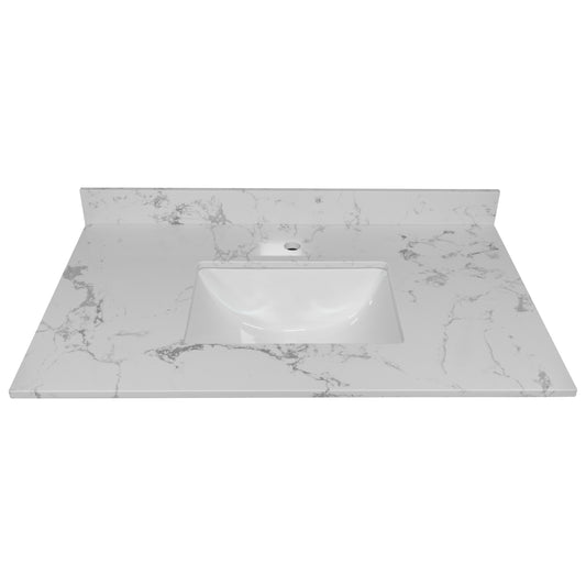 Montary 37inch bathroom vanity top stone carrara white new style tops with rectangle undermount ceramic sink and single faucet hole