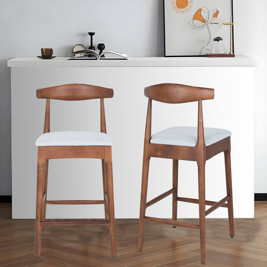 Mid-Century Modern Design Solid Wood 24' Counter Stools ,Upholstered Counter Stools with Wood Legs for Kitchen Island Dining Room Bar(Walnut Frame And Light Gtey Cushion)