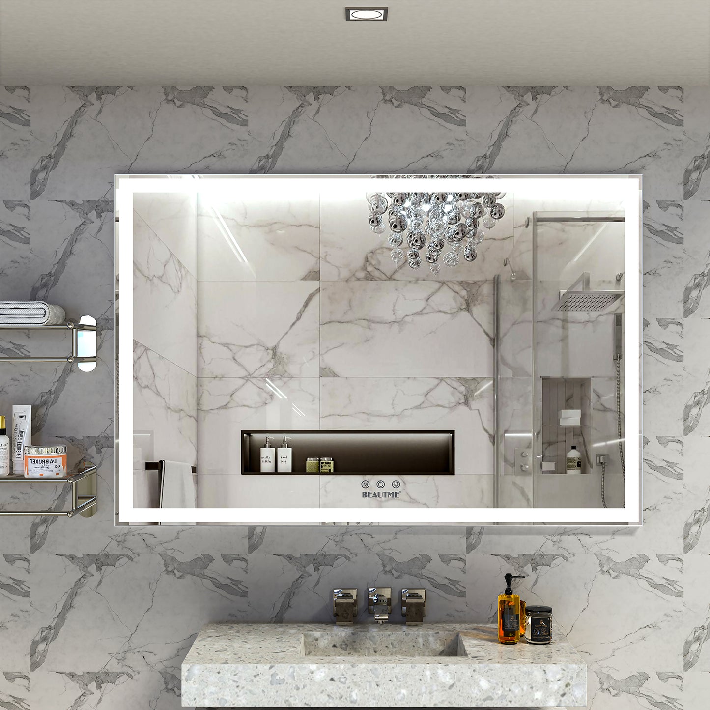 60x40 inch Oversized LED Bathroom Mirror Wall Mounted Mirror with 3 Color Modes  Aluminum Frame Large Wall Mirror for Bathroom