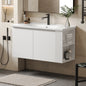 36' Modern Versatile Wall-Mounted Bathroom Vanity with Ceramic Sink, Floating Bathroom Vanity with 45 Degrees Free-Handle Design Soft-Closing Doors & 2 Side Open Shelves, Large Storage Space, White