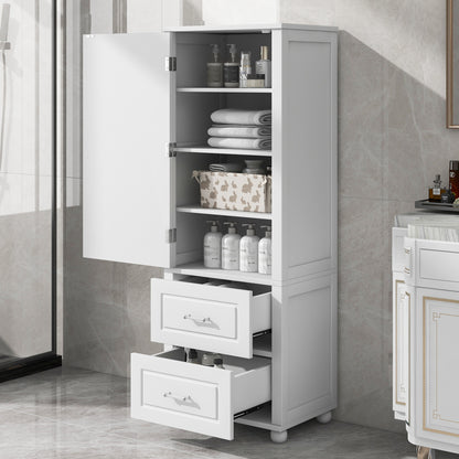 Tall Bathroom Storage Cabinet, Freestanding Storage Cabinet with Two Drawers and Adjustable Shelf, MDF Board with Painted Finish, White (Old Sku:WF312728AAK)