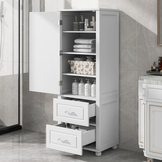 Tall Bathroom Storage Cabinet, Freestanding Storage Cabinet with Two Drawers and Adjustable Shelf, MDF Board with Painted Finish, White (Old Sku:WF312728AAK)