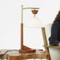 Bedside Bedroom Nightstand Desk Lamp Bedroom Study Lamps Wood Creative Lights Led Eye Protection Reading Living Room, Brown Solid Wood Base with Elegant Cone Linen Shade 110V