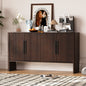 TREXM Sideboard Buffet Cabinet with Storage, Retro Sideboard Cabinet with Adjustable Shelves and Long Handles, 4-Door Wood Sideboard for Kitchen, Dining Room and Living Room (Espresso)