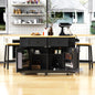 K&K 48inch Large Kitchen Island with 2 Bar Stools, Power Outlet, Door Internal Storage Rack, Kitchen Storage Cart on 5 Wheels with Drop Leaf, 5 Open Side Racks, 2 Drawers,for Kitchen,Dining Room,Black