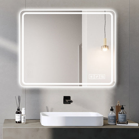 40x32 Inch LED Bathroom Mirror Vanity Mirrors with Front Lights Wall Mounted Anti-Fog Frameless Make Up Mirror with Light 5 mm Copper-Free Silver Mirror Horizontal or Vertical