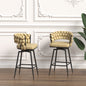 28' Technical Leather Woven Bar Stool Set of 2,Black legs Barstools No Adjustable Kitchen Island Chairs,360 Swivel Bar Stools Upholstered Counter Stool Arm Chairs with Back Footrest (Light Brown)