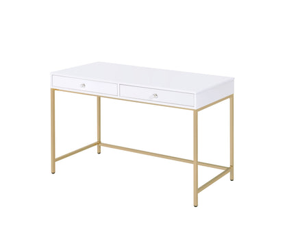 Ottey White High Gloss & Gold Finish Writing Desk