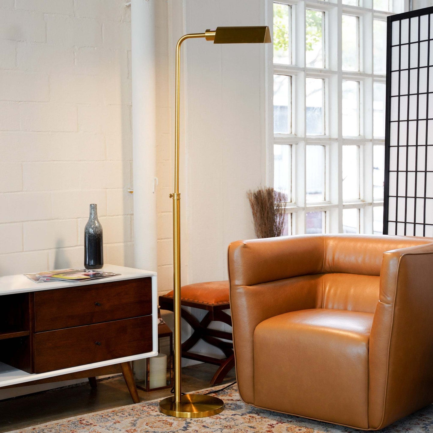 Minimalist Floor Lamp, Slim Standing Light with Neutral Shade for Contemporary Living Room & Bedroom Ambience 110~120V Elara Floor Lamp Gold outer and White inner