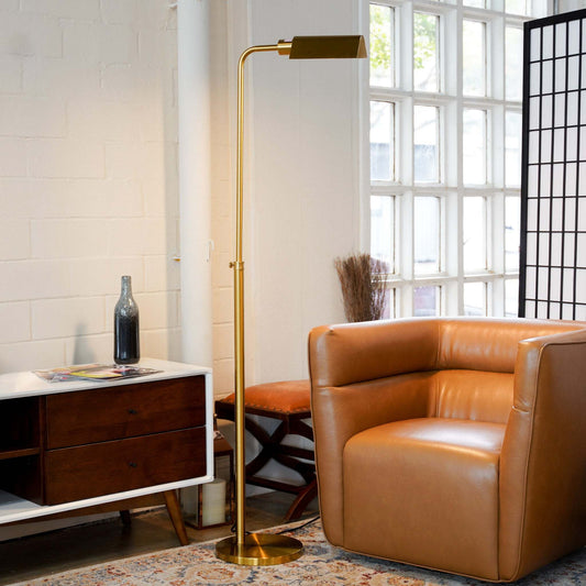 Minimalist Floor Lamp, Slim Standing Light with Neutral Shade for Contemporary Living Room & Bedroom Ambience 110~120V Elara Floor Lamp Gold outer and White inner