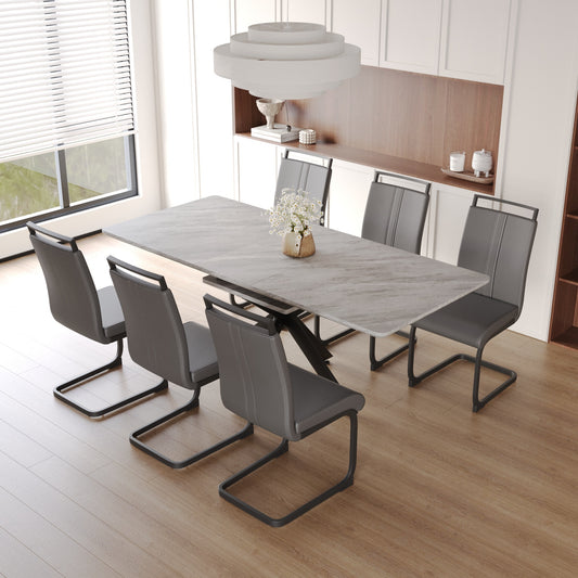62.4' extendable 78.15' dining Table Set for 6-8 Person for Dining Room,C-shaped Tube Soft padded armless dining chair and Very large Dining Room Table Kitchen Table Chair Set with metal Legs