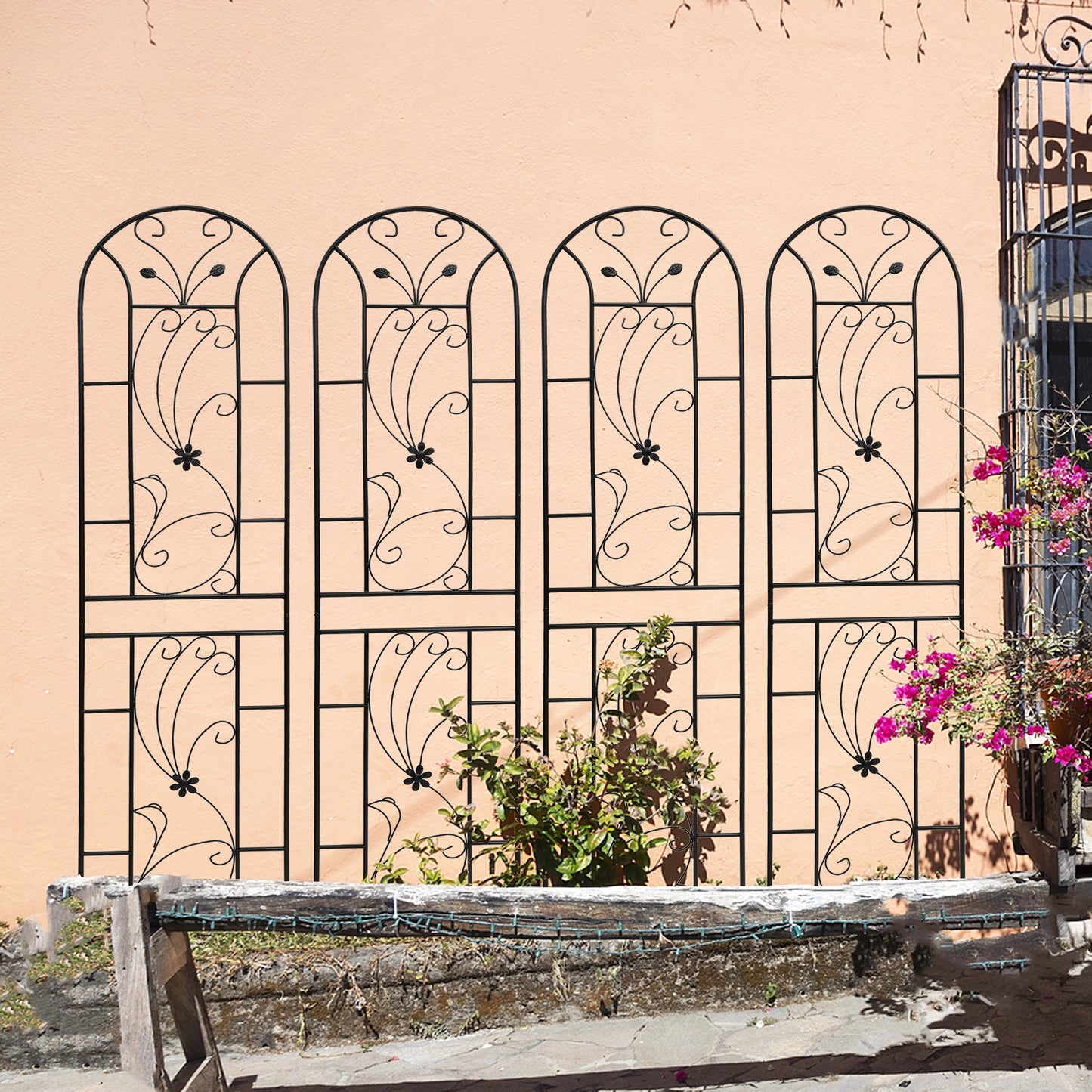 4 Pack Metal Garden Trellis 86.7' x 19.7' Rustproof Trellis for Climbing Plants Outdoor Flower Support Peacock Style Black