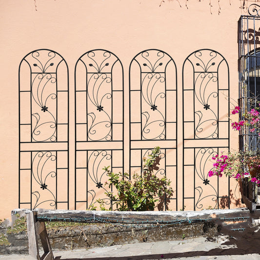 4 Pack Metal Garden Trellis 86.7' x 19.7' Rustproof Trellis for Climbing Plants Outdoor Flower Support Peacock Style Black