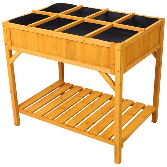 Raised Garden Bed with Legs, Wooden Elevated Planter Box with 8 Grids Divider & Protective Liner, Standing Garden Planter Bed for Vegetables Flowers Herbs on Deck Patio Backyard