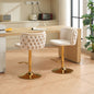 A&A Furniture,Swivel Barstools Adjusatble Seat Height With Gold-plating Base, Classic Velvet Upholstered Bar Stools with the whole Back Tufted, for Home Pub and Kitchen Island,Beige, Set of 2