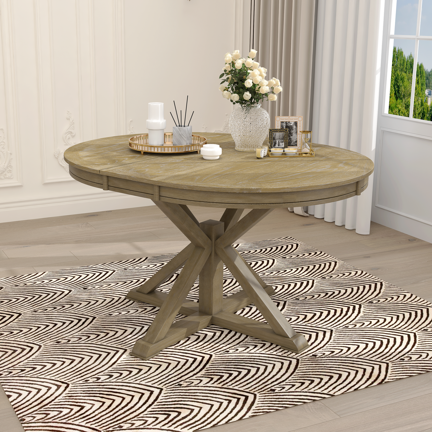 TREXM Retro Functional Extendable Dining Table with a 12' Leaf for Dining Room and Living Room (Natural Wood Wash)