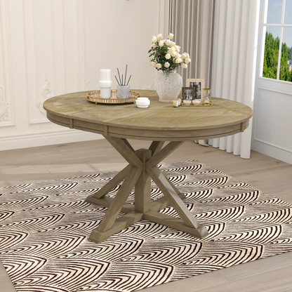TREXM Retro Functional Extendable Dining Table with a 12' Leaf for Dining Room and Living Room (Natural Wood Wash)
