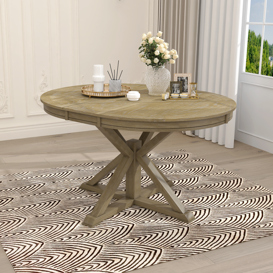 TREXM Retro Functional Extendable Dining Table with a 12' Leaf for Dining Room and Living Room (Natural Wood Wash)