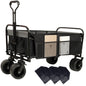 440lbs Collapsible Foldable Wagon Cart with strapping system ,Beach Wagon Utility Cart Utility Wagon Grocery Cart for  Camping Shopping Sports Gardening Fishing Supports   3pcs plastic Liner bag Black